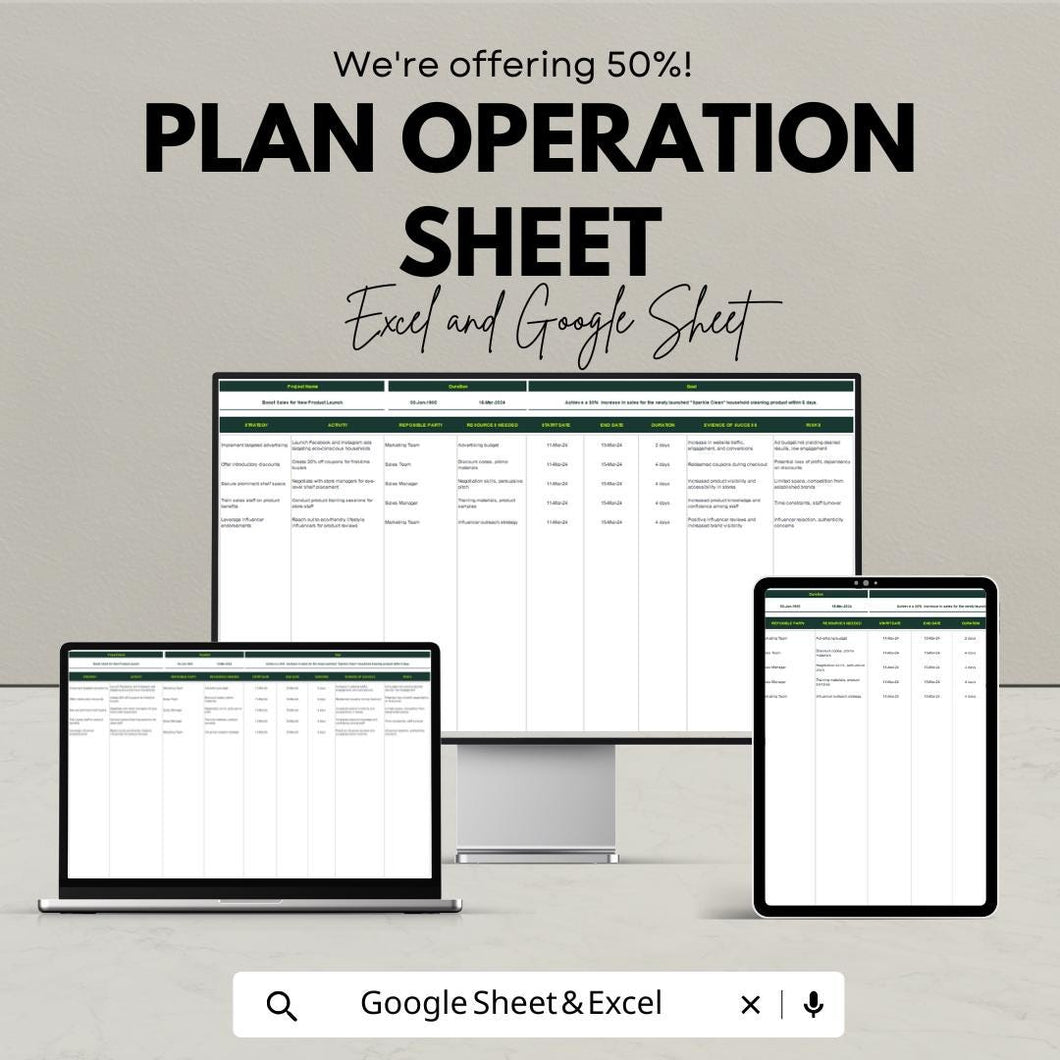 Plan Operation Sheet - Excel & Google Sheets Template for Efficient Planning and Management