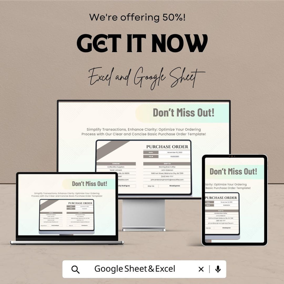 Basic Purchase Order Sheet - Excel & Google Sheets | Simple Ordering System | Easy Purchase Tracking