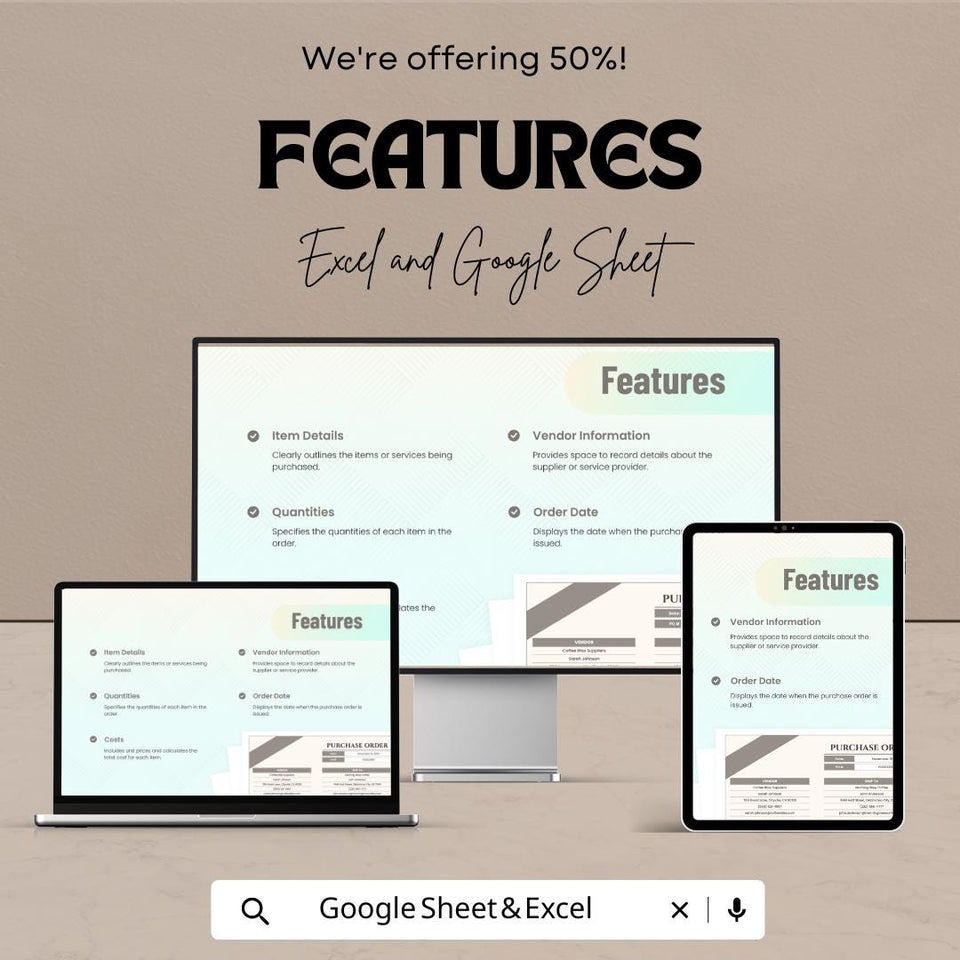 Basic Purchase Order Sheet - Excel & Google Sheets | Simple Ordering System | Easy Purchase Tracking