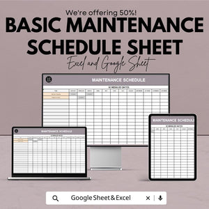 Basic Maintenance Schedule Template | Excel and Google Sheets | Task Scheduling & Efficiency Improvement