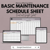 Basic Maintenance Schedule Template | Excel and Google Sheets | Task Scheduling & Efficiency Improvement