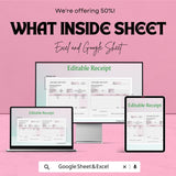 Editable Receipt Sheet - Customizable Excel & Google Sheets Template for Professional Receipts