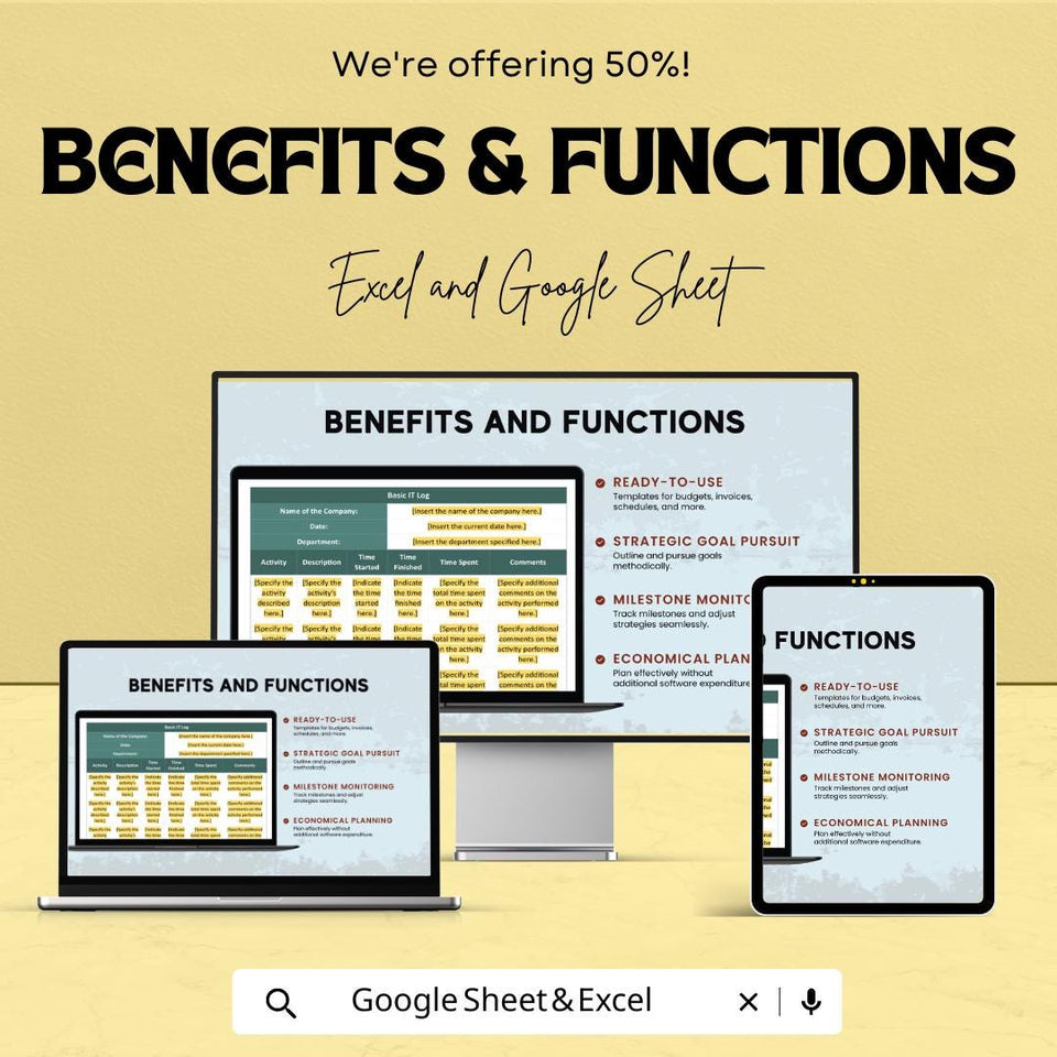 Basic IT Log Sheet | Google Sheets & Excel Template | Editable IT Activity Tracker, Time Log, Task Record Sheet for Teams