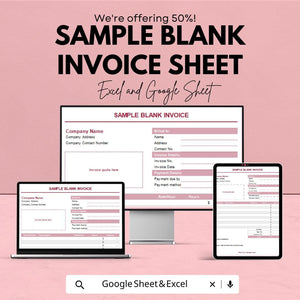 Sample Blank Invoice Template – Editable Excel  andGoogle Sheet | Professional Invoice for Business & Freelancers | Instant Download