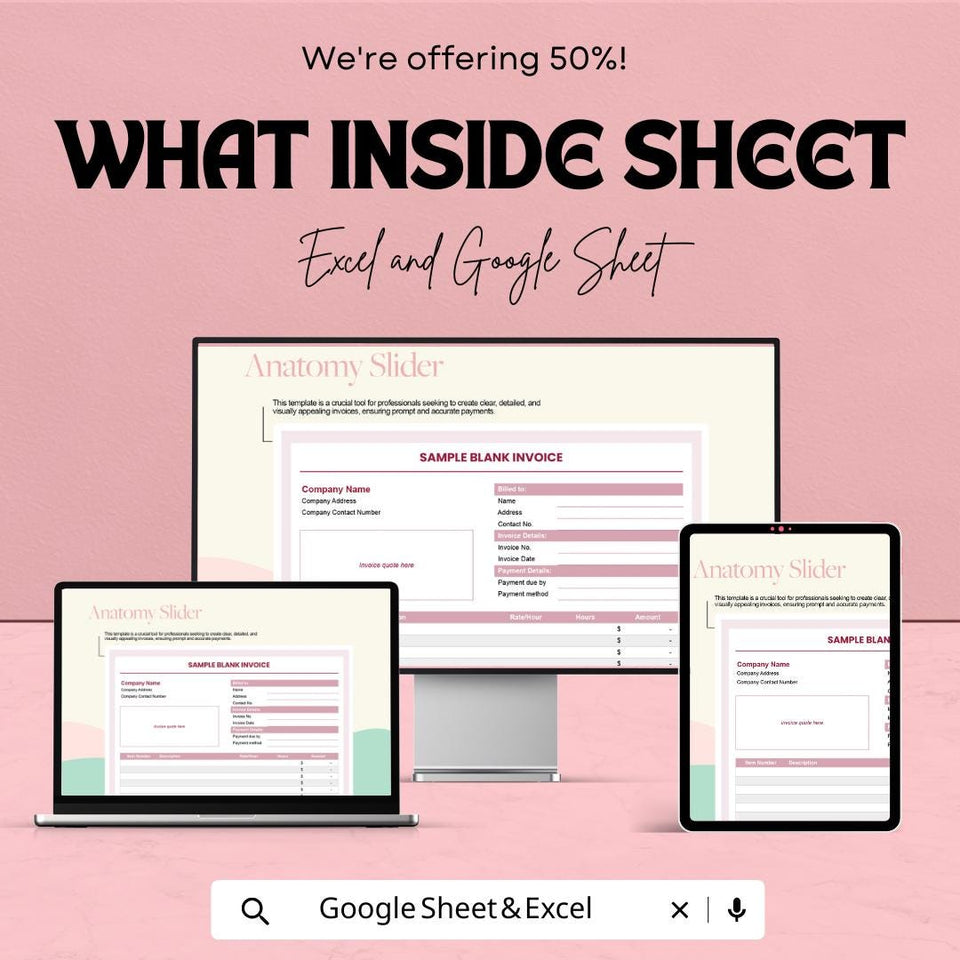 Sample Blank Invoice Template – Editable Excel  andGoogle Sheet | Professional Invoice for Business & Freelancers | Instant Download