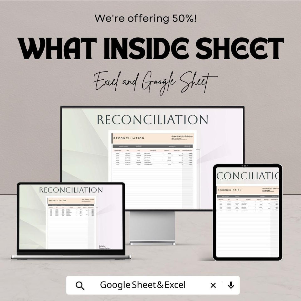 Reconciliation Sheet Template – Editable Excel & Google Sheet | Financial Reconciliation Tracker | Instant Download