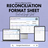 Reconciliation Template – Editable Excel and Google Sheet | Financial Reconciliation & Balance Tracking | Instant Download