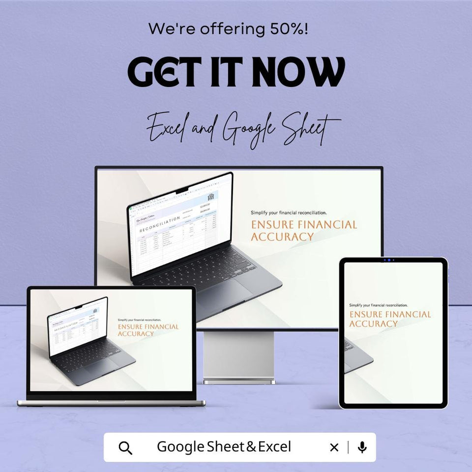 Reconciliation Template – Editable Excel and Google Sheet | Financial Reconciliation & Balance Tracking | Instant Download