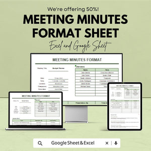 Meeting Minutes Template – Editable Excel & Google Sheet | Professional Meeting Documentation Format | Instant Download