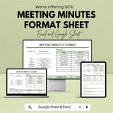 Meeting Minutes Template – Editable Excel & Google Sheet | Professional Meeting Documentation Format | Instant Download