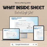 General Receipt Template – Editable Excel & Google Sheet | Instant Download | Perfect for Business and Personal Use