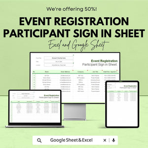 Event Registration Participant Sign-In Sheet | Excel & Google Sheets Template | Event Management Tool | Attendance Tracking |