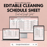 Editable Cleaning Schedule Sheet | Google Sheets and Excel Template | Customizable Cleaning Planner | Task & Duty Management |