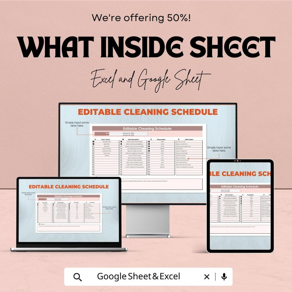 Editable Cleaning Schedule Sheet | Google Sheets and Excel Template | Customizable Cleaning Planner | Task & Duty Management |