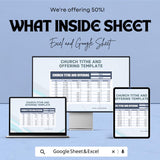 Church Tithe and Offering Sheet - Customizable Excel and Google Sheet Template - Easy-to-Use for Churches & Religious Organizations