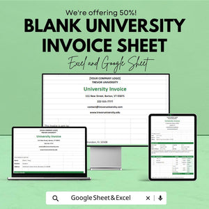 Blank University Invoice Template - Customizable Excel and Google Sheets - Professional & Easy-to-Use