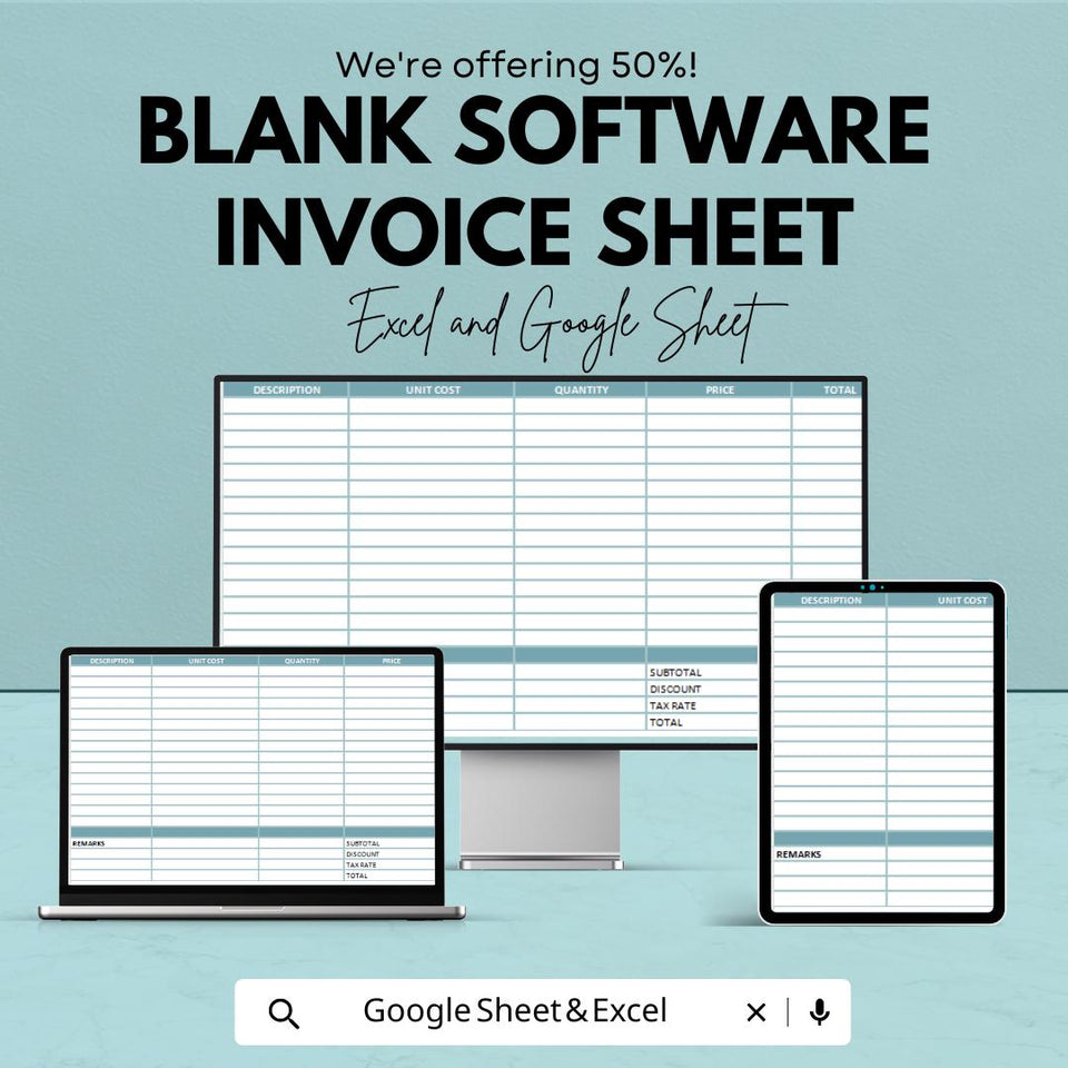 Blank Software Invoice Template - Customizable Excel & Google Sheets - Easy-to-Use for Software Companies