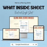 Blank Real Estate Invoice Sheet | Excel & Google Sheets Template | Customizable Real Estate Invoice | Instant Download |