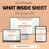 Cleaning Service Price List Template | Google Sheets & Excel | Editable Pricing Sheet | Housekeeping Rate Chart | Instant Download
