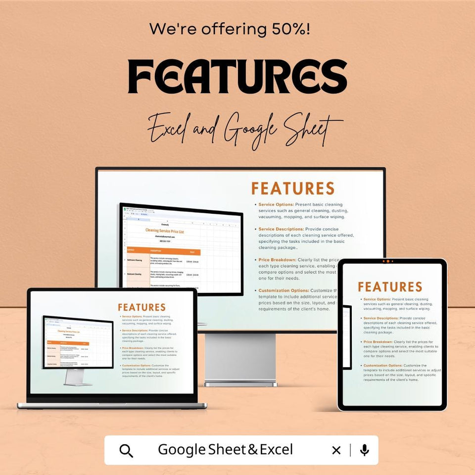 Cleaning Service Price List Template | Google Sheets & Excel | Editable Pricing Sheet | Housekeeping Rate Chart | Instant Download