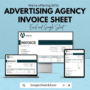 Advertising Agency Invoice Template - Excel & Google Sheets - Customizable, Professional, Easy-to-Use