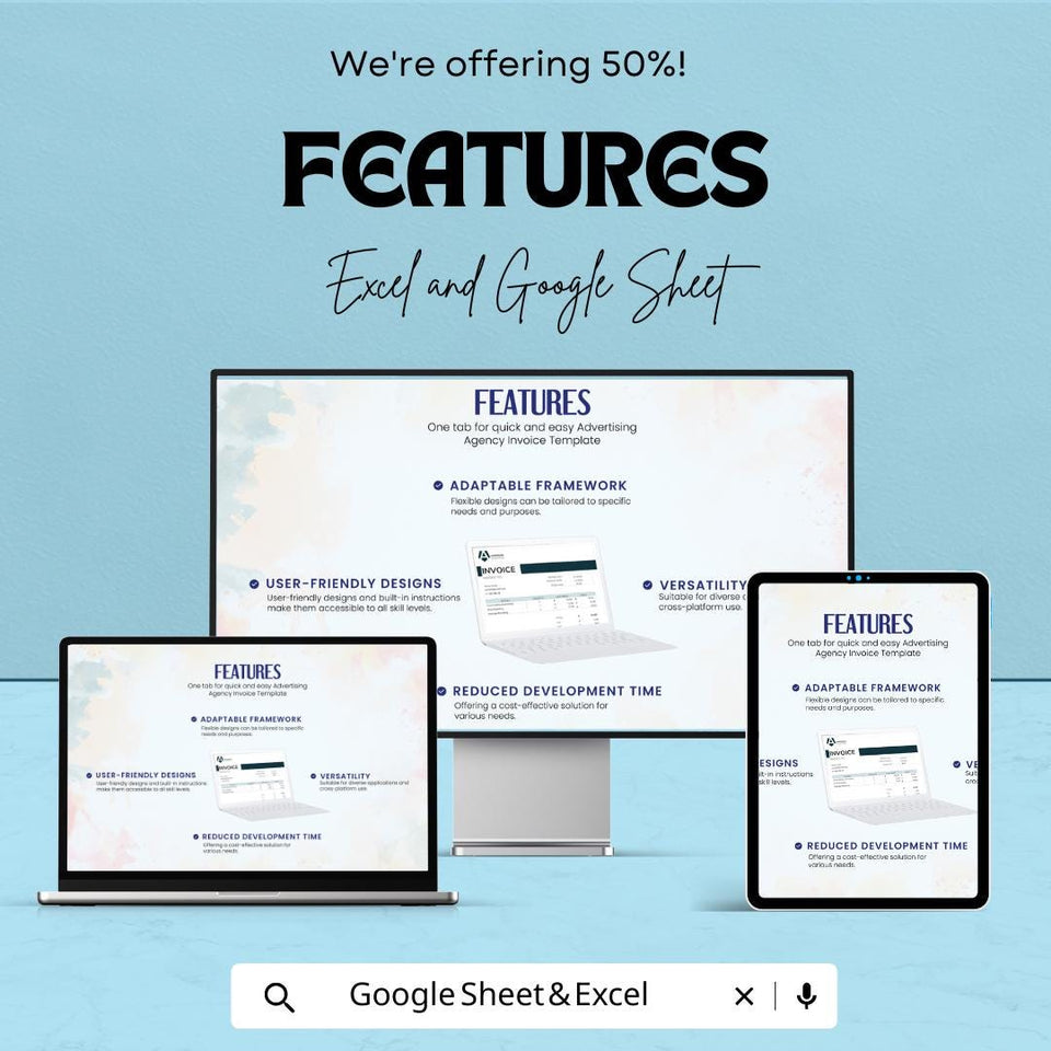 Advertising Agency Invoice Template - Excel & Google Sheets - Customizable, Professional, Easy-to-Use