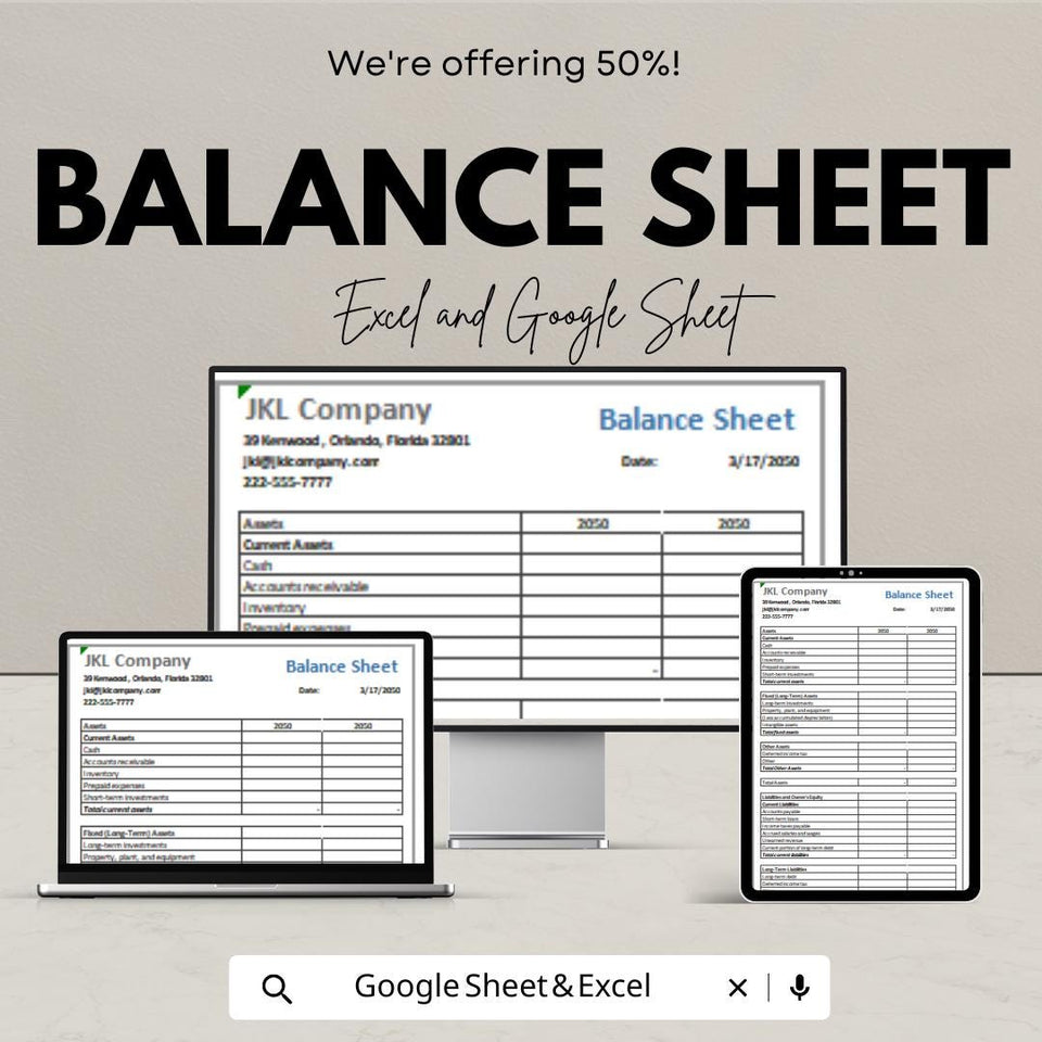 Balance Sheet Template | Financial Statement Excel & Google Sheets | Business Accounting Spreadsheet | Instant Download