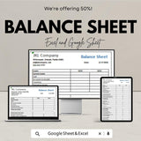 Balance Sheet Template | Financial Statement Excel & Google Sheets | Business Accounting Spreadsheet | Instant Download