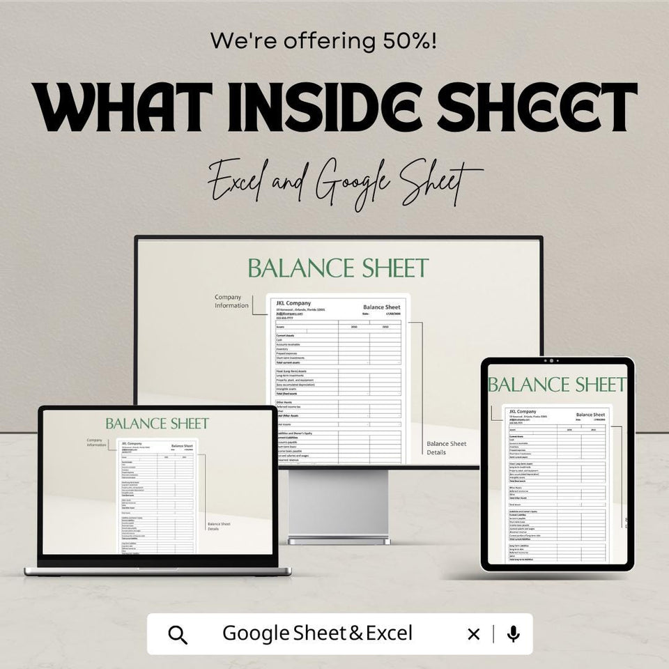 Balance Sheet Template | Financial Statement Excel & Google Sheets | Business Accounting Spreadsheet | Instant Download