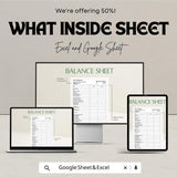 Balance Sheet Template | Financial Statement Excel & Google Sheets | Business Accounting Spreadsheet | Instant Download