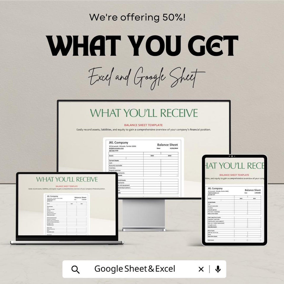 Balance Sheet Template | Financial Statement Excel & Google Sheets | Business Accounting Spreadsheet | Instant Download