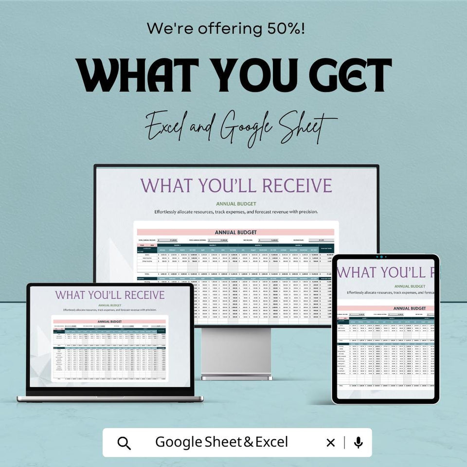 Annual Budget Sheet | Google Sheets & Excel Template | Yearly Financial Planner, Expense Tracker, Income Budget Spreadsheet