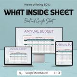 Annual Budget Sheet | Google Sheets & Excel Template | Yearly Financial Planner, Expense Tracker, Income Budget Spreadsheet