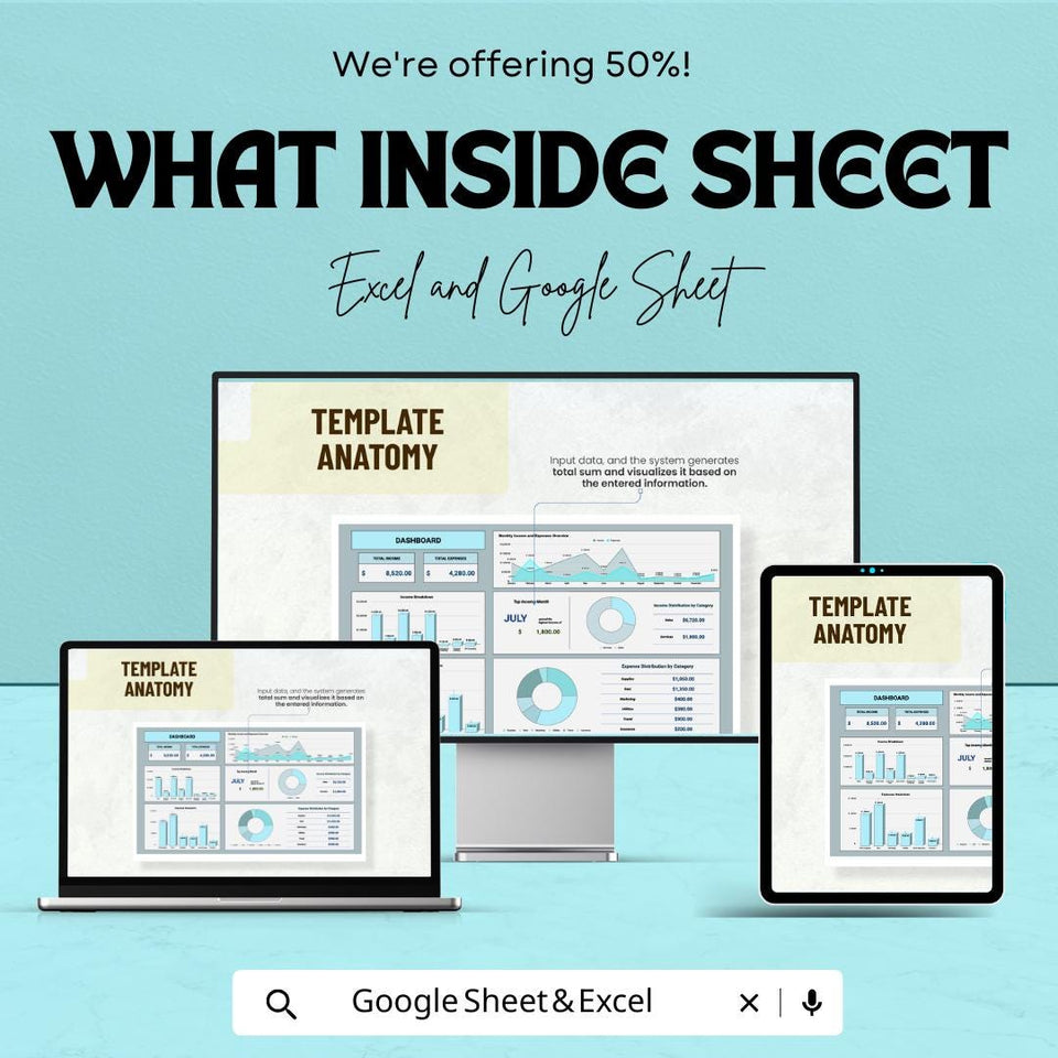 Animated Key Data Dashboard | Google Sheets and Excel Template | Interactive Business KPI Report | Expense Tracker & Income Report