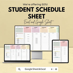 Student Schedule Sheet | Printable Study Planner | Google Sheets & Excel Template | Weekly Planner | Time Management for Students