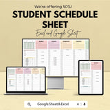 Student Schedule Sheet | Printable Study Planner | Google Sheets & Excel Template | Weekly Planner | Time Management for Students