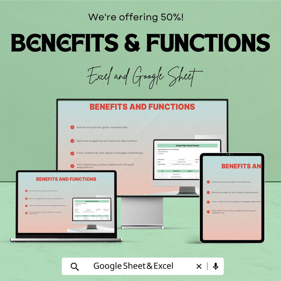 Simple High School Receipt Sheet - Excel & Google Sheets Template | Customizable School Payment Tracker | Easy Invoice for Tuition and Fees