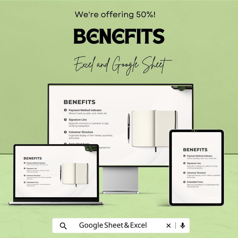 School Receipt Sheet - Excel & Google Sheets Template | Customizable Receipt for Tuition and Fees | Easy Invoice Management for Schools