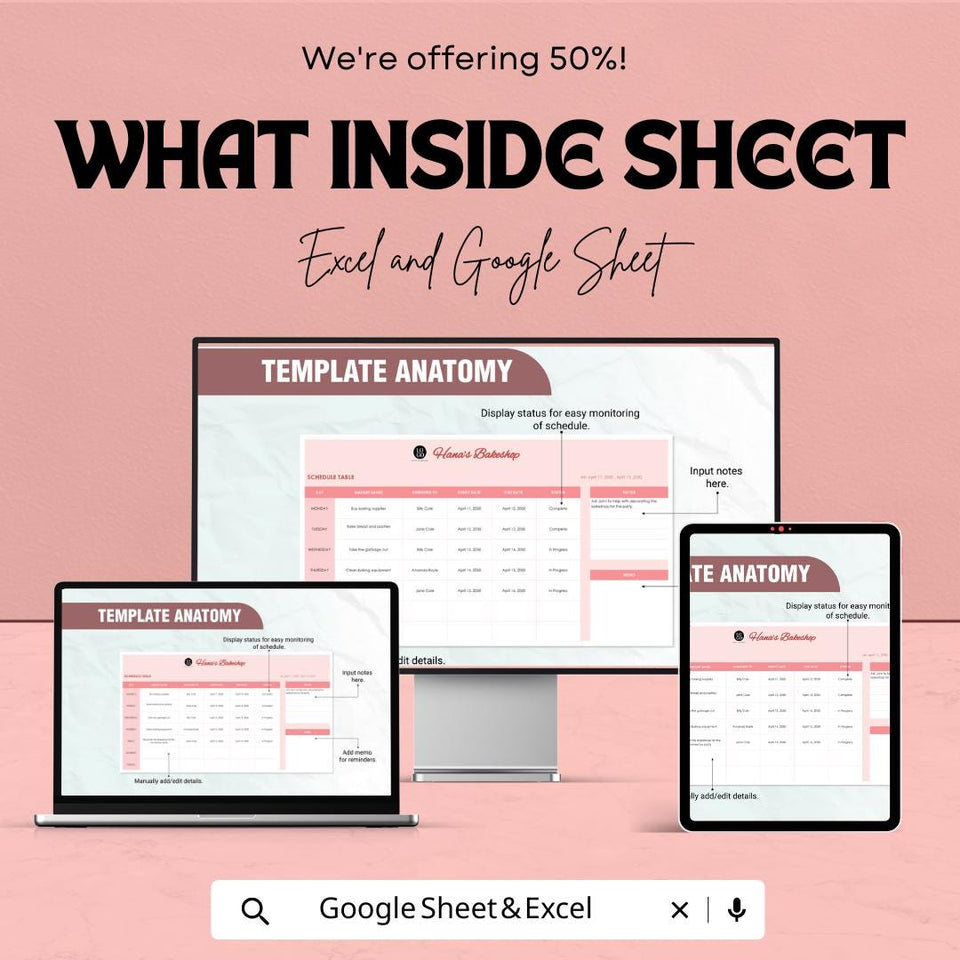 Schedule Table Sheet | Task Management and Appointment Scheduler | Excel & Google Sheets | 50% Off