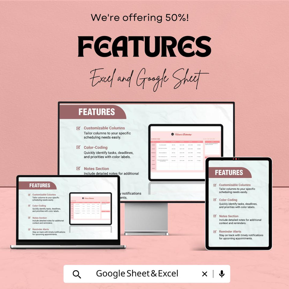 Schedule Table Sheet | Task Management and Appointment Scheduler | Excel & Google Sheets | 50% Off