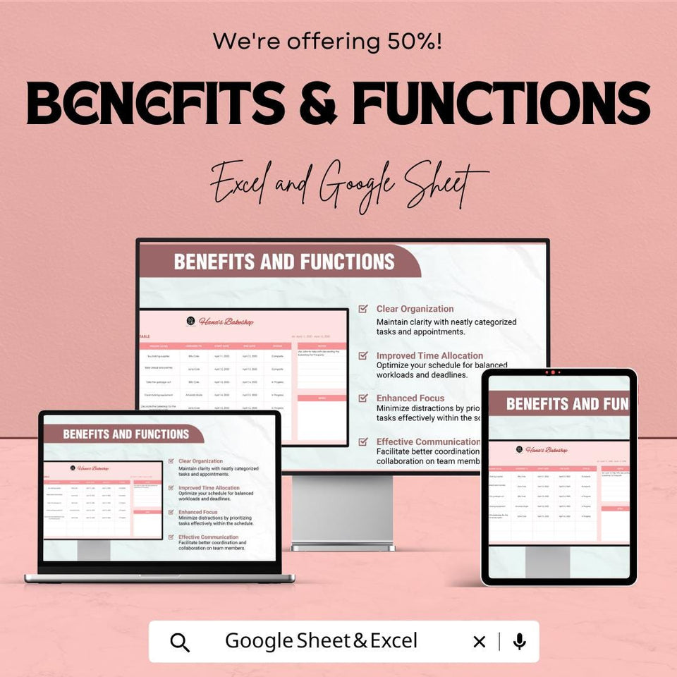 Schedule Table Sheet | Task Management and Appointment Scheduler | Excel & Google Sheets | 50% Off