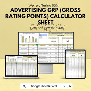 Advertising GRP Calculator | Gross Rating Points Sheet | Excel & Google Sheets | Media Planning Template | Campaign Reach Estimator