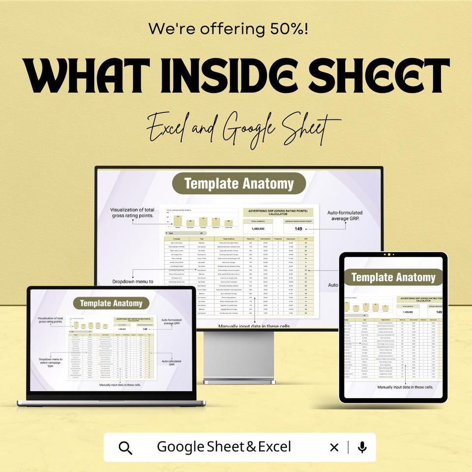 Advertising GRP Calculator | Gross Rating Points Sheet | Excel & Google Sheets | Media Planning Template | Campaign Reach Estimator