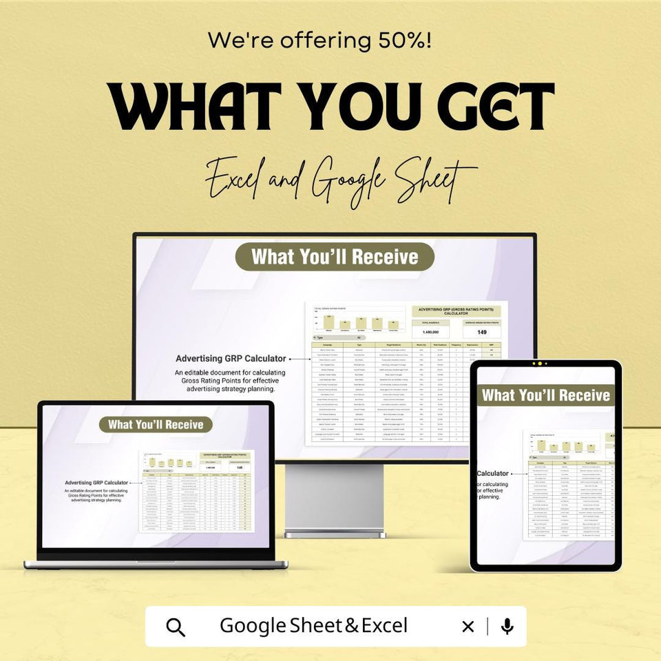 Advertising GRP Calculator | Gross Rating Points Sheet | Excel & Google Sheets | Media Planning Template | Campaign Reach Estimator