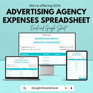 Advertising Agency Expenses Spreadsheet | Google Sheets Template | Budget Management, Track Advertising Costs, Automated Calculations