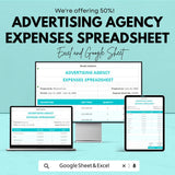 Advertising Agency Expenses Spreadsheet | Google Sheets Template | Budget Management, Track Advertising Costs, Automated Calculations