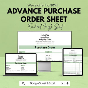 Advance Purchase Order Sheet | Editable Excel & Google Sheets Template | Purchase Form | Order Tracking Log | Printable PO Format
