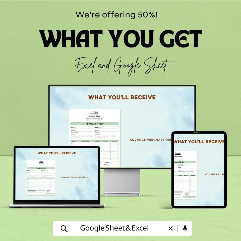 Advance Purchase Order Sheet | Editable Excel & Google Sheets Template | Purchase Form | Order Tracking Log | Printable PO Format