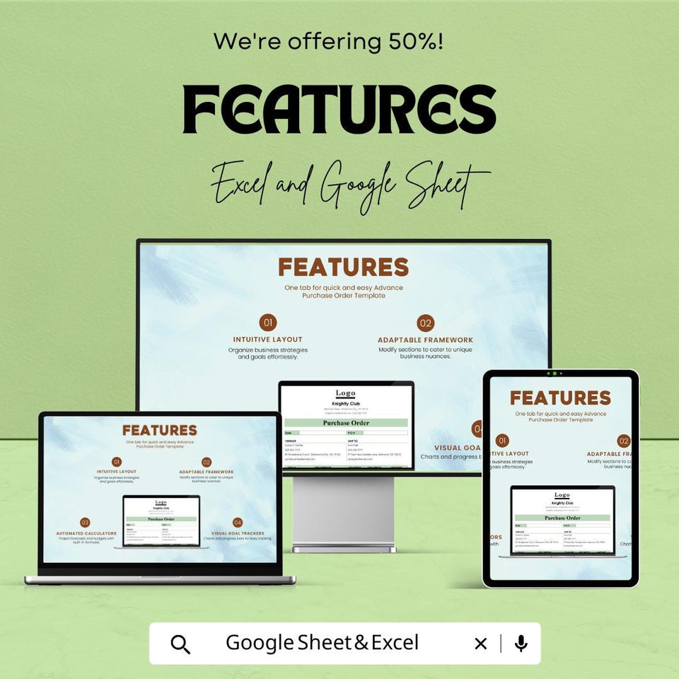 Advance Purchase Order Sheet | Editable Excel & Google Sheets Template | Purchase Form | Order Tracking Log | Printable PO Format