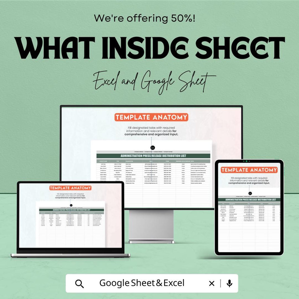 Administration Press Release Distribution List | Excel & Google Sheets Template | Media Contact Tracker | Editable Stakeholder List